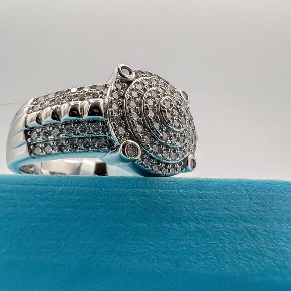 925 Sterling Sliver Moissanite Designer Circle Ring, 0.99ctw VVS Stones Hip Hop - Picture 6 of 8